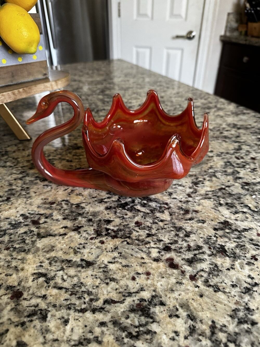 Vintage Hand Blown Art Glass 7.5" Swan Bowl Red